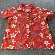 Vintage Barefoot In Paradise Mens Hawaiian Shirt Button Up Floral Red Size M