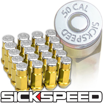 SICKSPEED 24 PC 24K GOLD/.50 CAL BULLET CHROME 50MM LUG NUTS WHEELS 12X1.25 L13
