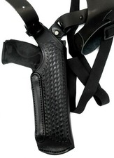 Right Hand Black Leather Basketweave Vertical Shoulder Holster for ANY 5" 1911