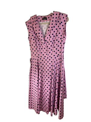 Lady Vintage London UK 18/US 14 Pink, black polka dot Dress Retro  Sleeveless | eBay