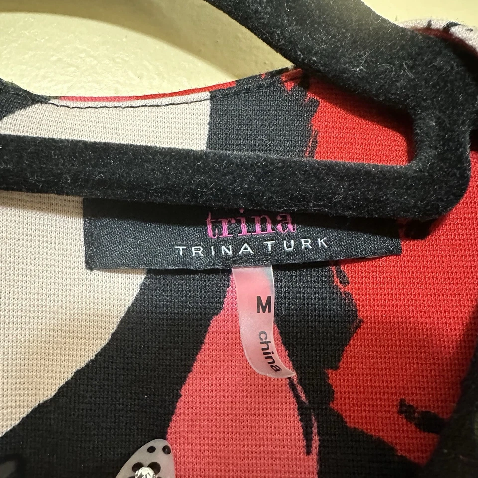 Trina Turk Women’s Medium Red Pink Floral 3/4 Sleeve Knee Length A Line Dress - Image 2 of 4