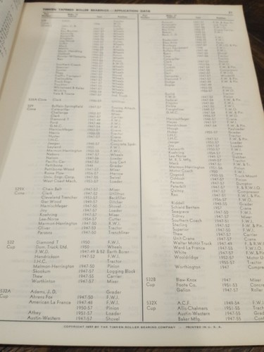 1947 to 57 TIMKEN BEARING SERVICE CATALOG AUTOMOTIVE PARTS TRACTORS ETC - Picture 5 of 6
