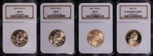 2005-D, P, & S SMS Sacagawea Dollar 4pc Set NGC MS-66/67 & PF-69 Ultra Cameo