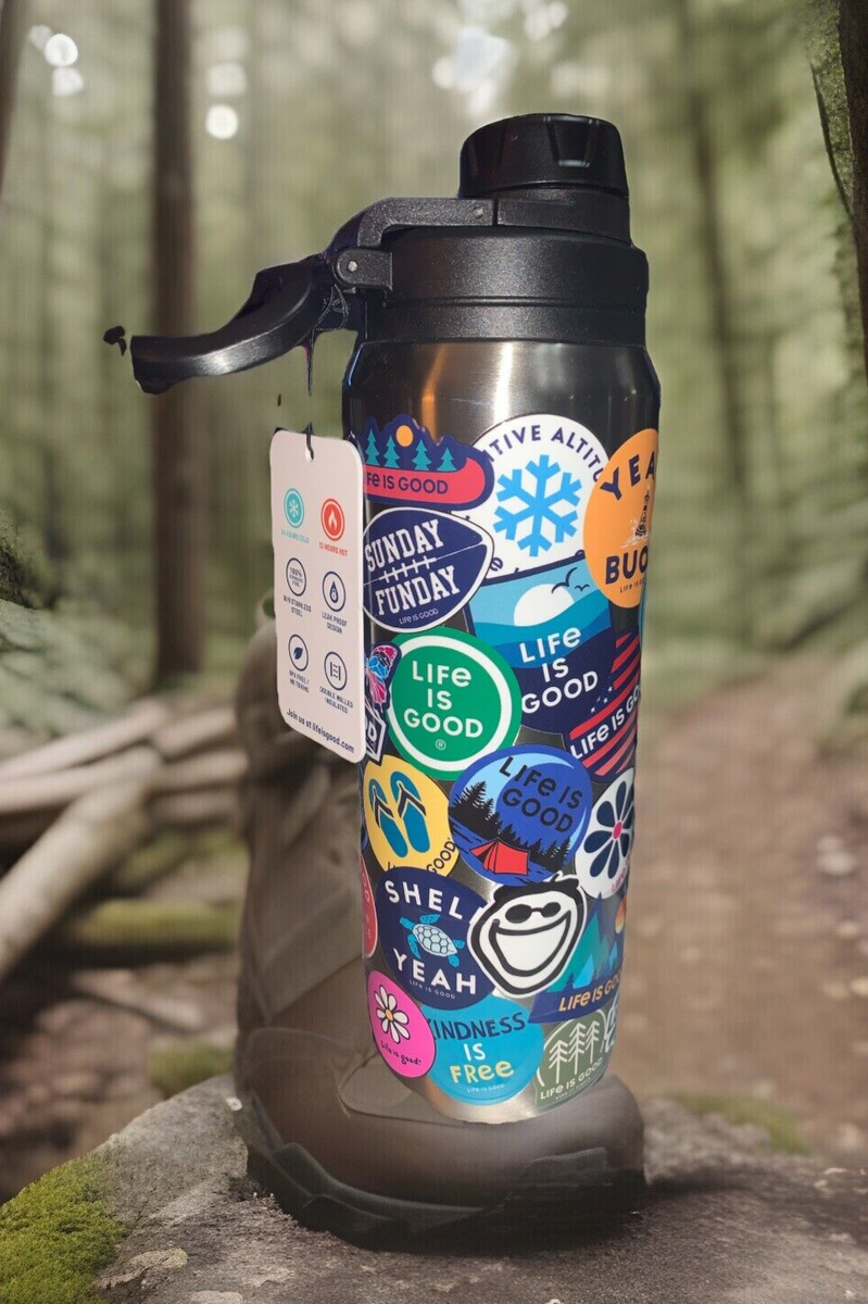 LIFE IS GOOD 26 oz WIDE MOUTH STAINLESS STEEL WATER BOTTLE Silver