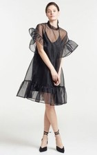 Little Black Dress Sheer Organza Knee Length Dress Party Wear A Line Mini Dress