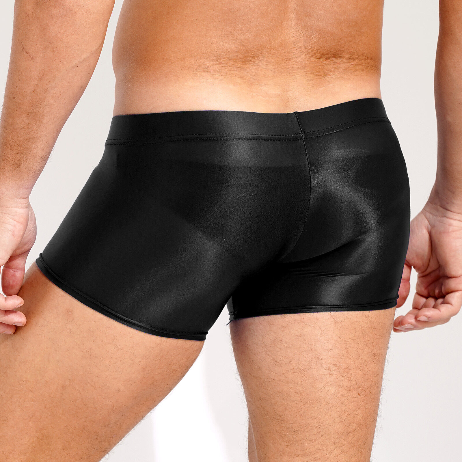 DE Herren Glossy Slip Nylon Männer Boxer Briefs Low Waist Bulge Pouch Unterhosen