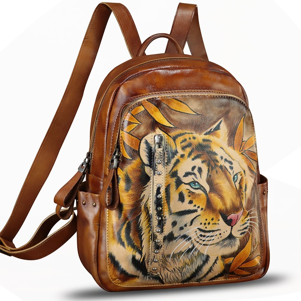 Genuine Leather Backpack for Women Hand Painted Leather 