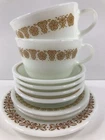 Vtg Butterfly Gold Milk Glass Cup Odd Lot of 9 Pyrex Restaurantware bowls plate