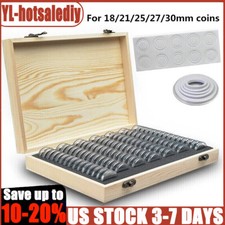 100Pc Coins Capsule w/ Wood Storage Box Case Organizer Protector Case Collection