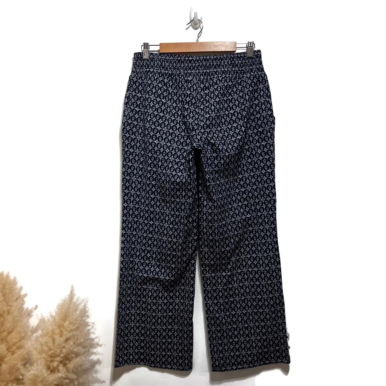 Hill Print Smocked Waist Gauze Palazzo Pants Sz 6 Blue