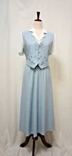 Vintage Allison-Che Powder Blue Floral Embroidered Vest Midi Dress sz 10P 