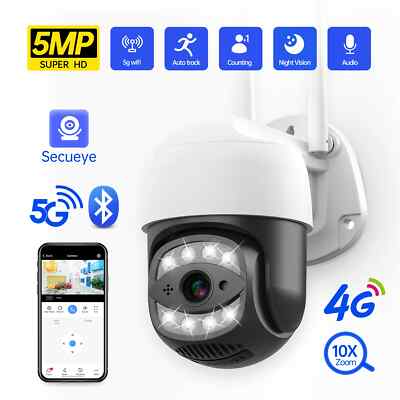 4G Sim Card Camera 5MP WiFi PTZ Security Auto Tracking Night Vision CCTV Video