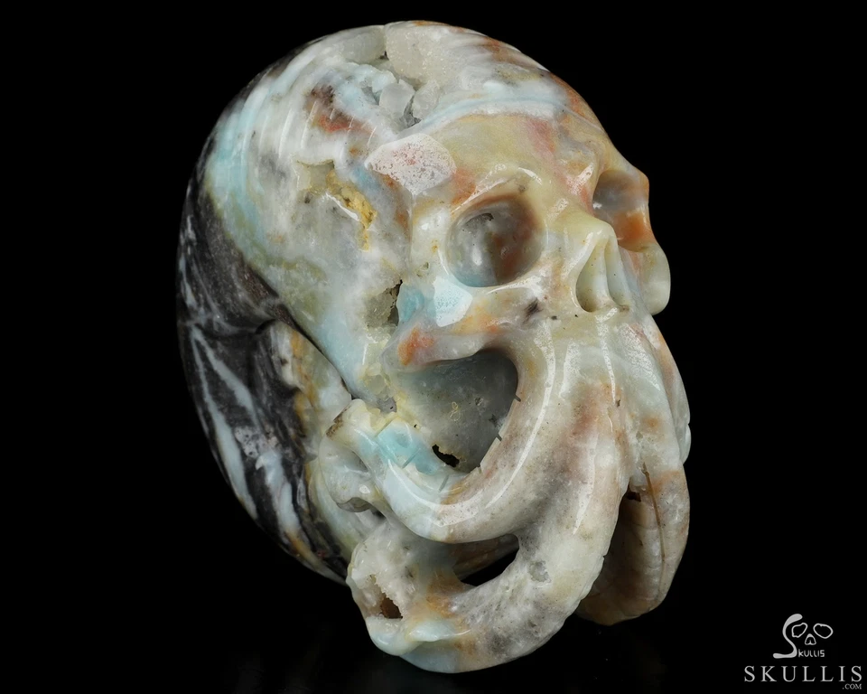 Escultura de calavera de cristal Nautiloide Cthulhu tallada a mano amazonita china de 5,7" Foto 3 de 4