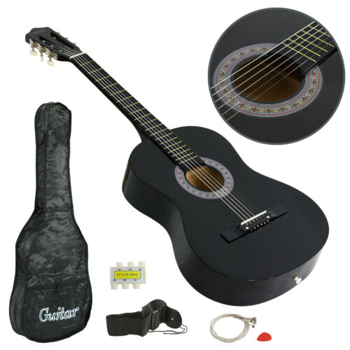  Guitarra Acústica Tamaño Completo 38" SINTONIZADOR CORREA GIGBAG Principiante NEGRA Niño - Imagen 1 de 8