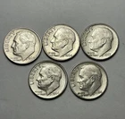 Lot Of 5 Silver Roosevelt 10C Dimes 1957 1960 1964-D 2/1964 Coins