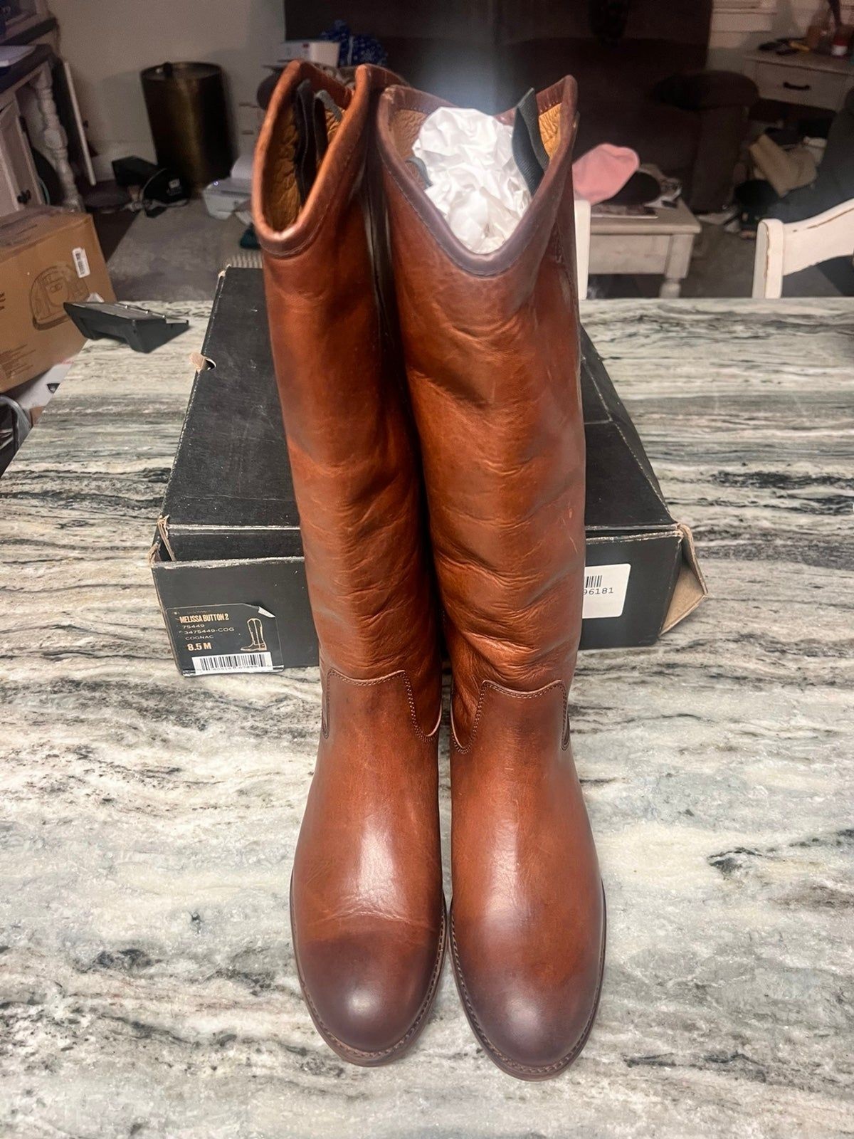 Frye Melissa Button Women's Knee-High Boot, 8.5 M, Cognac Smooth Vintage Leather