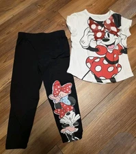 Disney Junior Minnie Mouse 2T Pants Set Outfit Leggings Shirt Baby Girl