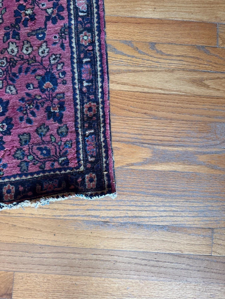 Preciosa alfombra antigua Lilihan C.1910 anudada a mano 2x4 hermosos colores tinte natural Foto 3 de 4