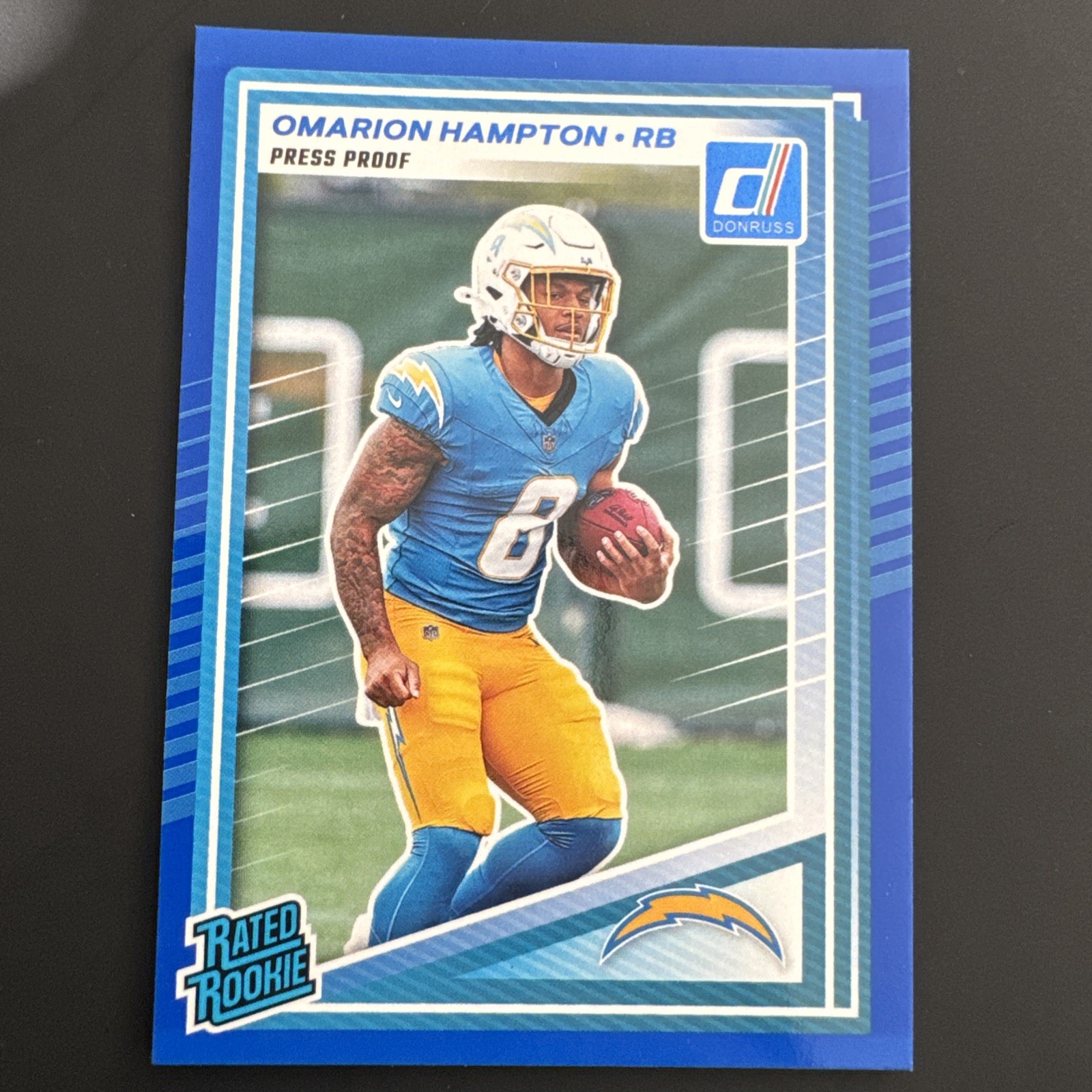 2025 Panini Donruss Omarion Hampton Rated Rookie Blue Press Proof (Color Match!)