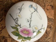 Vintage Crown Staffordshire Tibet Trinket Box & 10cm Tray Set Bird Floral Gold