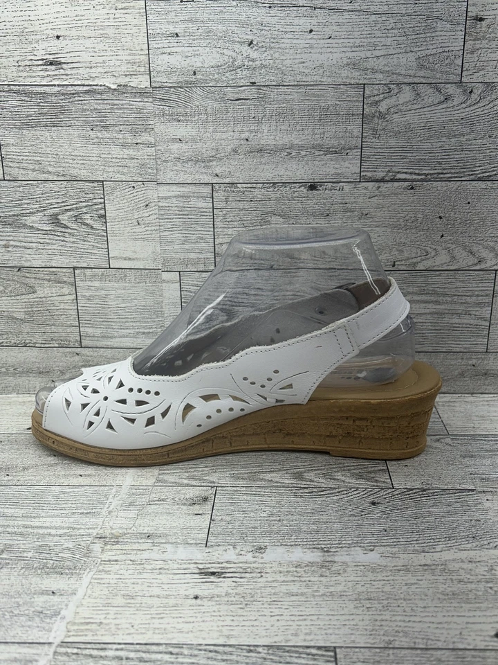 Spring Step Shoes Womens Size 38 Leather Sandals Italy Peep Toe Wedge Cutout - Image 4 of 4