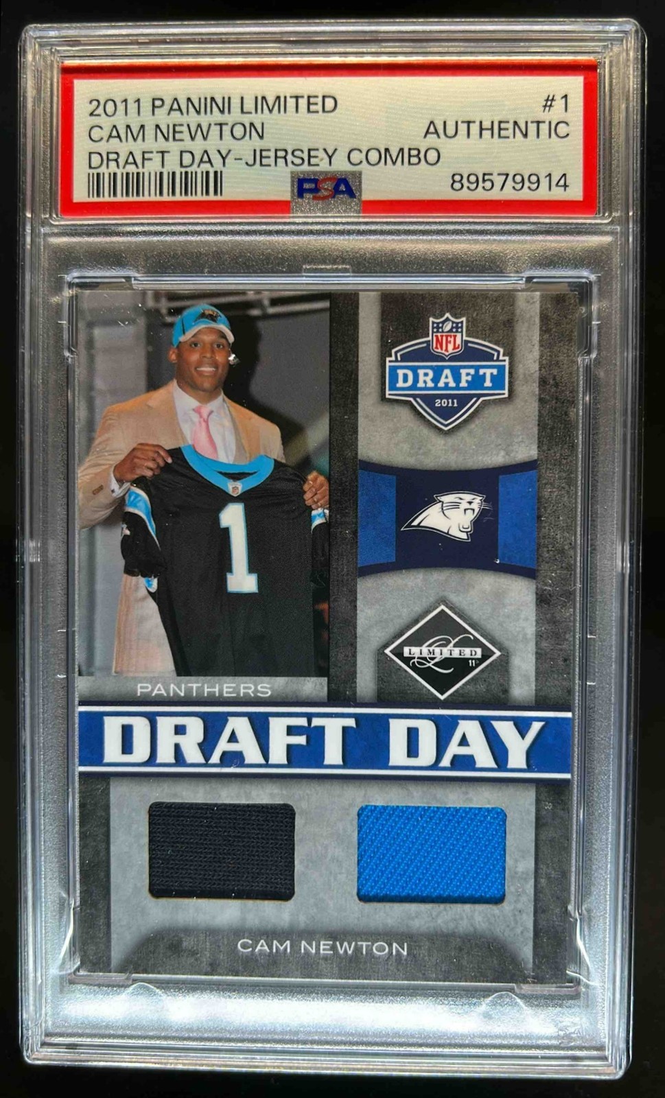 Cam Newton Panini Limited Draft Day #1 Jersey Combo