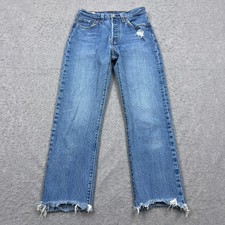 Levis Premium 501 Jeans Womens 24x25 Blue Denim Raw Hem Button Fly Red Tab '90s