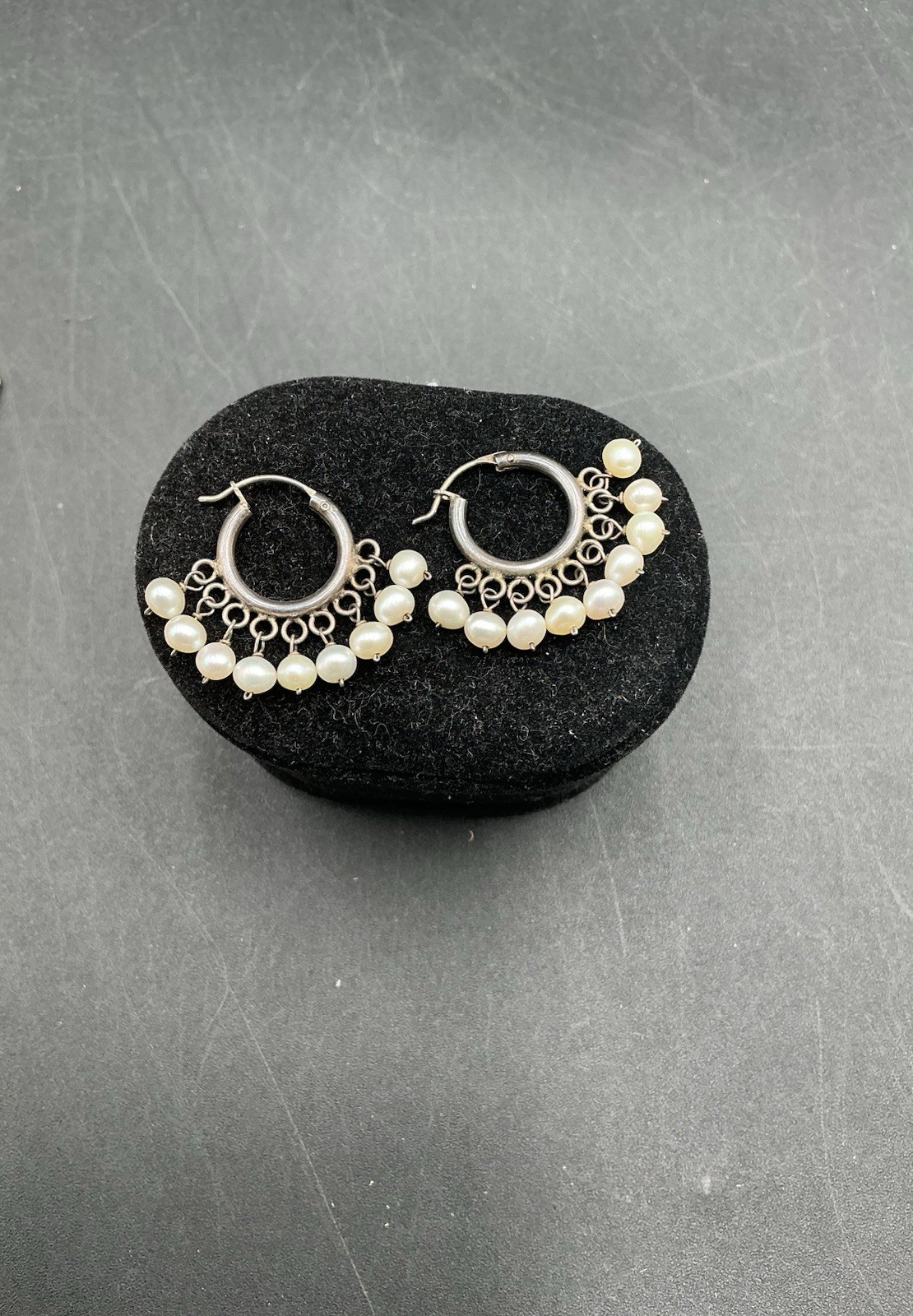 Silver Tone Faux Pearl Dangle Hoop Earrings Set Vintage Cluster Jewelry