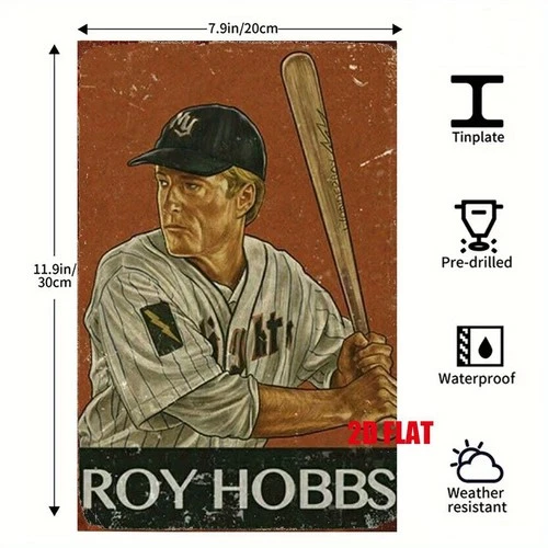 2D Flat Vintage Baseball Player Tin Metal Signs Home Décor 8x12 Durable Iron Wal