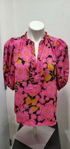 Rose + Olive V-Neck Puff Sleeve Top Women's Medium Floral Print Blouse NWT  - Picture 1 of 8