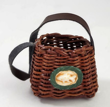 Miniature Fishing Creel Wicker Basket Dollhouse 1.5" No Lid Mini Fish Medallion