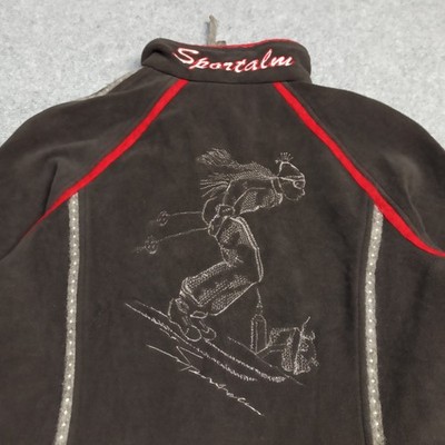 Sportalm Womens Ski Fleece Jacket Size 38 Brown Embroidered Made in Austria
