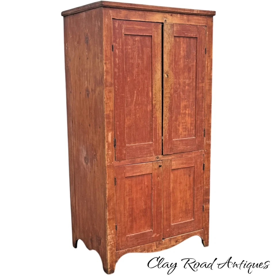 armario antiguo pintado madera blanda pintura roja primitiva 18 1780 4 puertas Foto 2 de 4