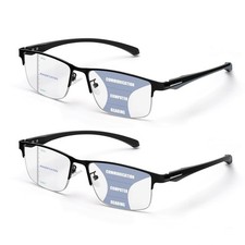 2 Pack Men's Progressive Multifocal Reading Glasses,Half Rim Metal Frame TR90...