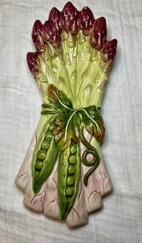 HTF Vintage Fitz & Floyd French Market Asparagus Pea Spoon Rest Majolica 9”