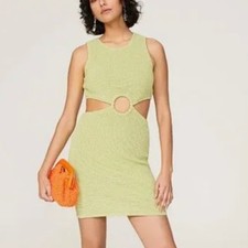Ronny Kobo Chartreuse Green Crochet Mini Dress SMALL Cutout Resort Designer $295