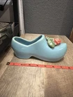 VTG McCoy Pottery blue Dutch Shoe Planter Pink tulip Floral Accent USA 1940s MCM