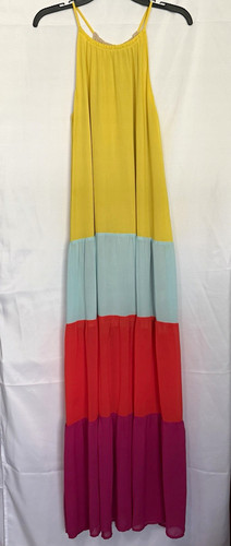 Sugarlips Rainbow Rays Colorblock Tiered Halter Maxi Dress - Size XS