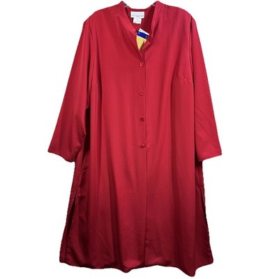 Susan Graver Style Duster Jacket Women s 2X Red Lightweight Side Slits NEW