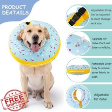 Dog Cone Collar Inflatable Donut Blue L Neck 13.5"-18" Soft