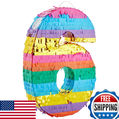Blue Panda Rainbow Number 6 Pinata - Sturdy Corrugated Build Easy Hang For