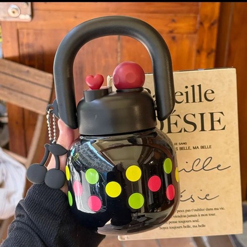 Cute Cherry Bowknot Water Bottle With Straw For Girls & Kids Drink Bottle US - Picture 7 of 14