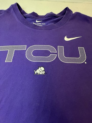 Nike Dri Fit TCU Horned Frogs T-Shirt Tee Purple Mens LT LS Cotton Blend - Picture 5 of 9