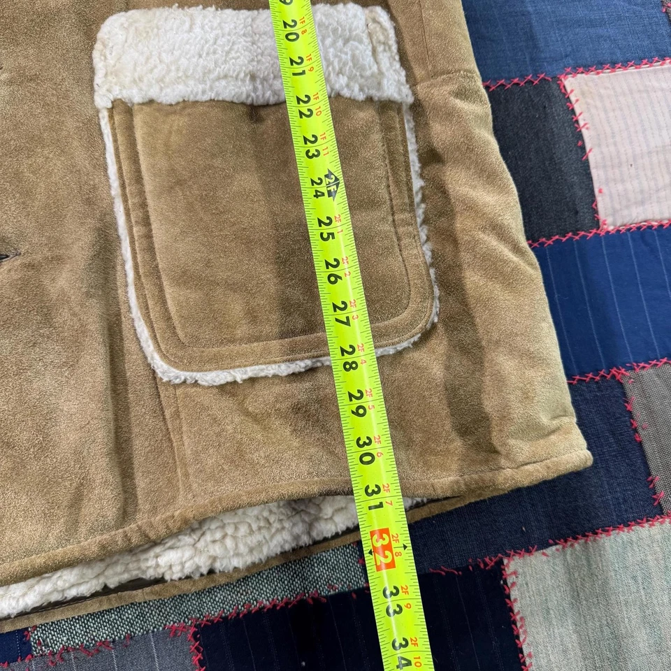 Vintage 70's Western Outdoor Sears Sherpa Fleece lined Suede Jacket Coat Size XL - Image 3 of 4