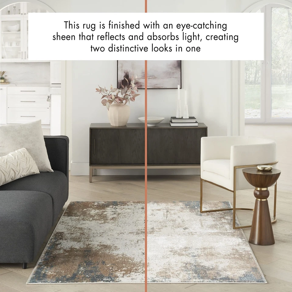 Домашний гламурный абстрактный серо-коричневый/мульти 7 футов 10 дюймов x 9 футов 10 дюймов небольшой ковер, легко чистится, не S... - Изображение 2 из 4