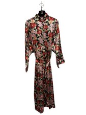 Vintage Christian Dior Robe Womens Medium Black Floral Kimono Zip Front 90s