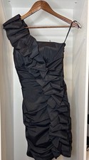 Betsy & Adam Black Satin One Shoulder “Little Black Dress”Cocktail Gown Size 4
