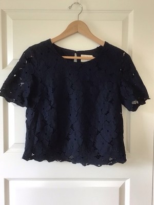 Holly & Whyte Cropped Lace Top, Navy, M (8), Cottagecore, Fairy Goth, Whimsigoth