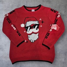 Holiday Time 3D Santa Claus Red Crew Neck Christmas Sweater Size Medium Kids I22