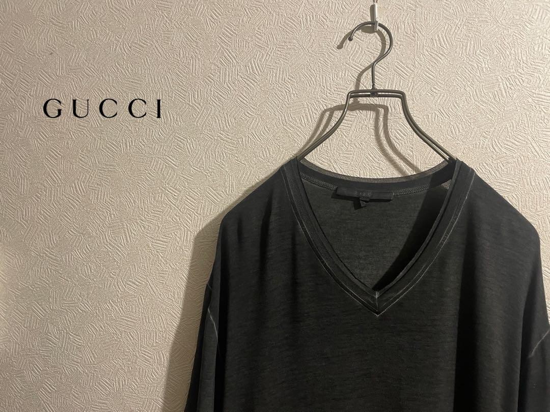 Made In Italy Gucci Garment Dye V-Neck Cut And Sew / Logo
